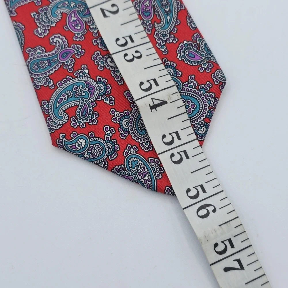 Hathaway‎ Tie Necktie Mens One Size Red Paisley 100% Silk Slim Skinny USA Made